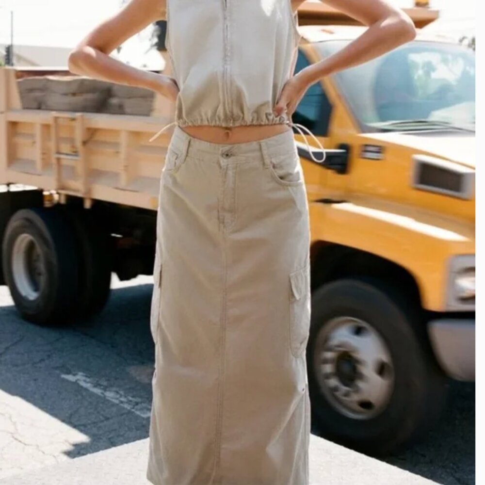 NWT ZARA MIDI CARGO SKIRT LIGHT CAMEL